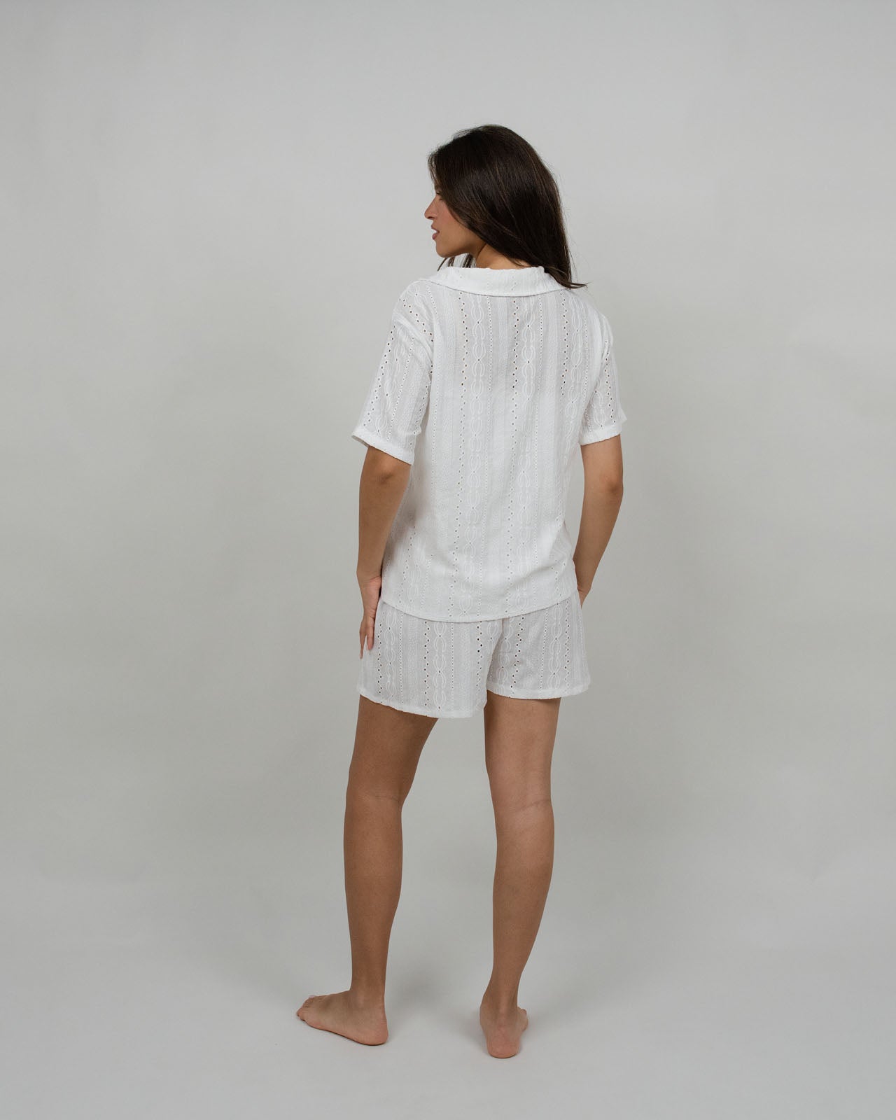 White Broderie Button-Down Pyjama Set
