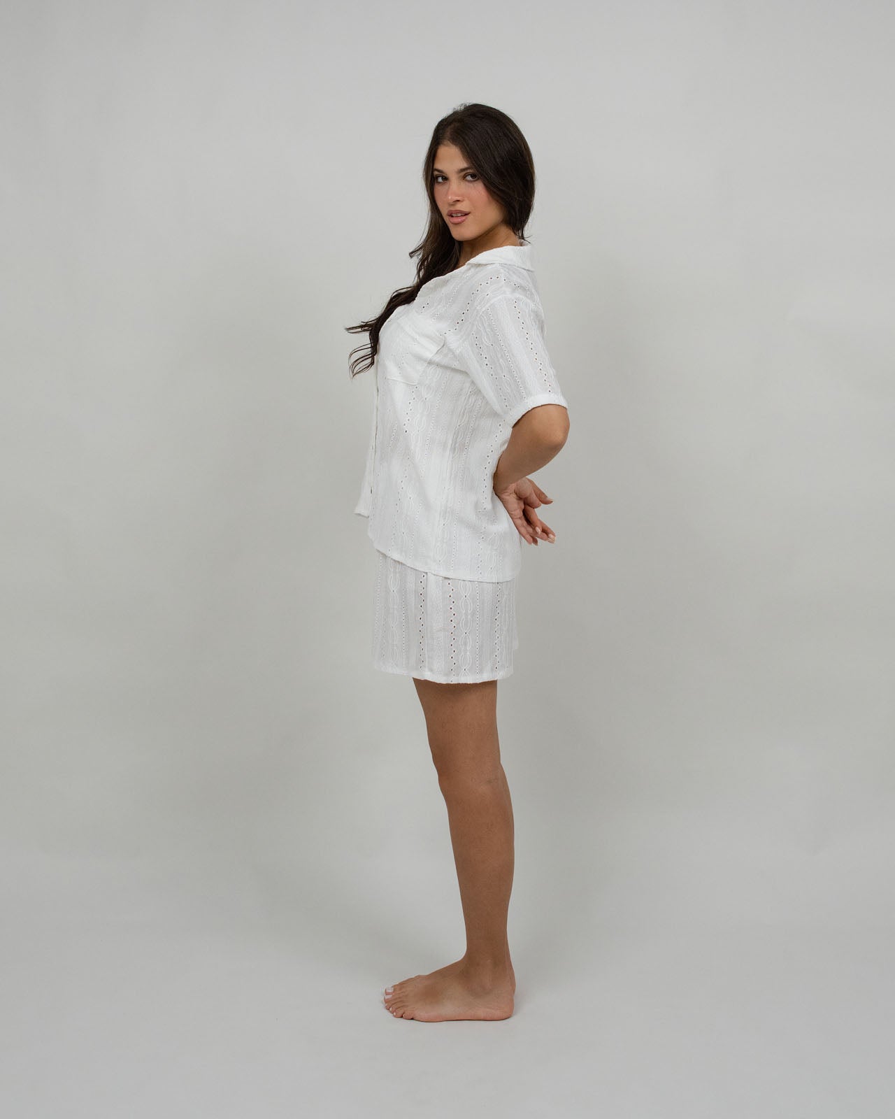 White Broderie Button-Down Pyjama Set