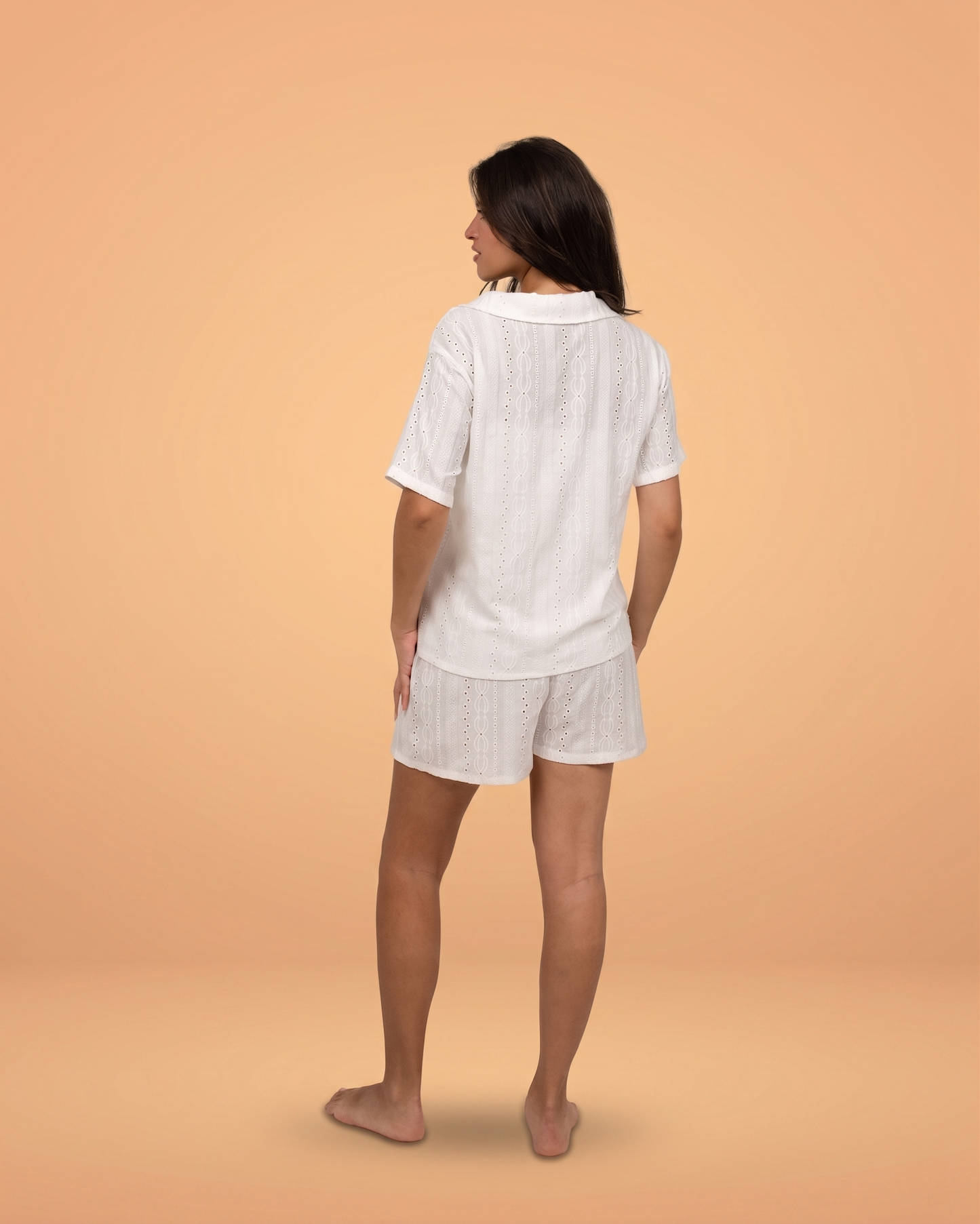 White Broderie Button-Down Pyjama Set