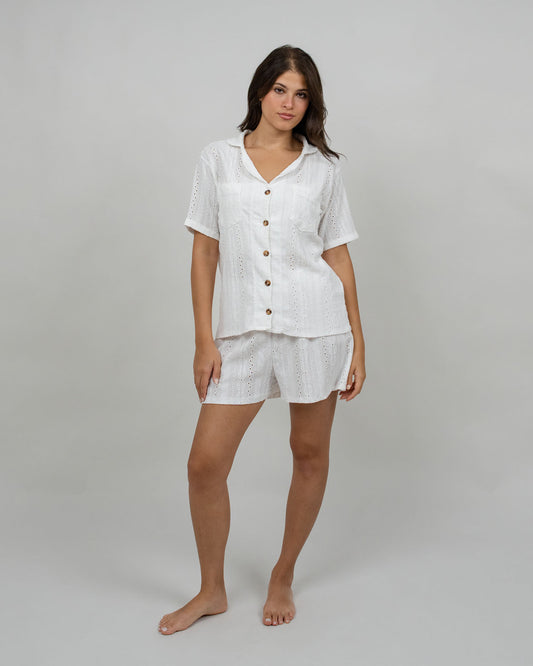 White Broderie Button-Down Pyjama Set