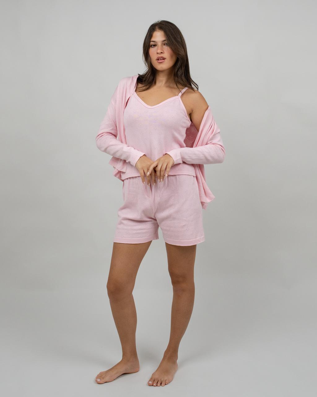 Bright Pink 3-Piece Tricot Cotton Pyjama Set